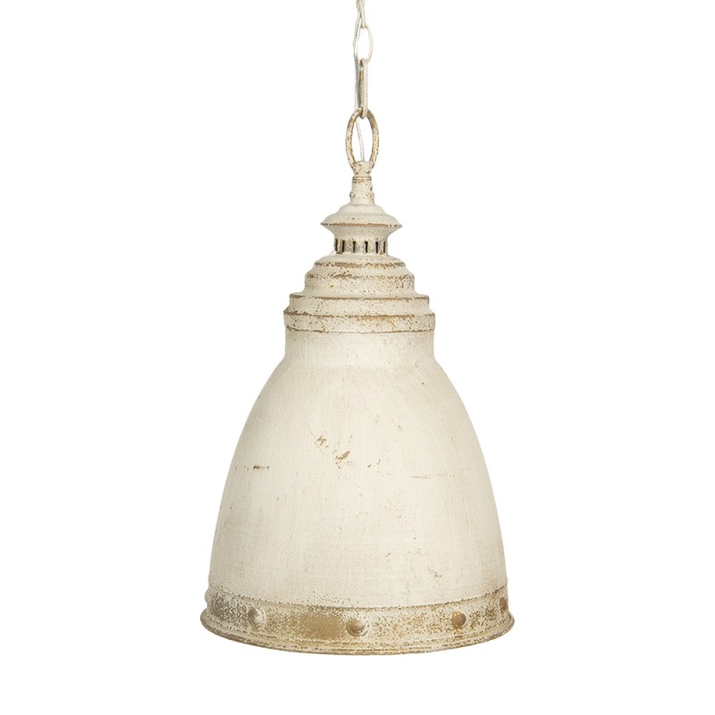 Clayre & Eef Lampada a Sospensione Ø 28x45 cm  Bianco Beige Ferro Rotondo