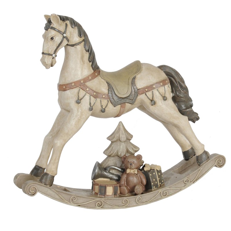 Clayre & Eef Beeld Paard 30x8x27 cm Wit Polyresin