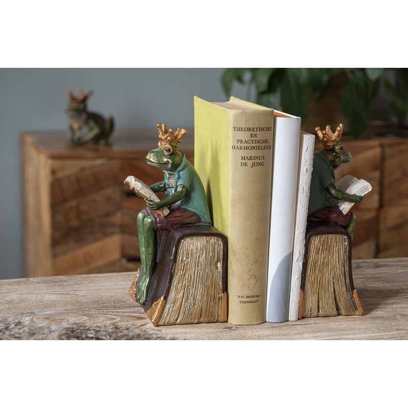 Clayre & Eef Serre-livres set de 2 14x10x23 cm Vert Marron Plastique Grenouille