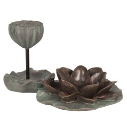 Clayre & Eef Tealight Holder Flower 26x17x14 cm Grey Brown Plastic