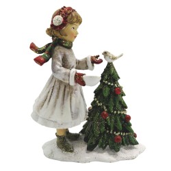 Clayre & Eef Statuetta Bambino 9x5x12 cm Bianco Verde  Poliresina