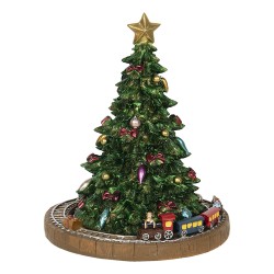 Clayre & Eef Muziekdoos Kerstboom Ø 15x18 cm Groen Polyresin