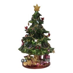 Clayre & Eef Muziekdoos Kerstboom Ø 14x23 cm Groen Polyresin