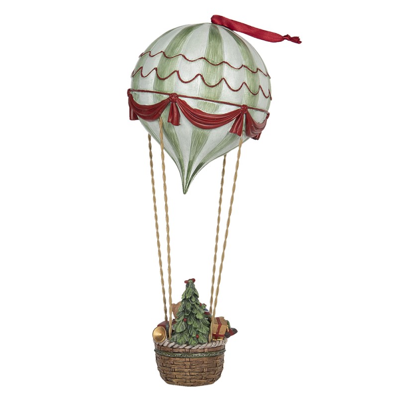 Clayre & Eef Figurine Hot Air Balloon Ø 14x37 cm White Green Polyresin