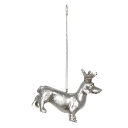 Clayre & Eef Ornement de Noël Chien 8x3x6 cm Couleur argent Plastique