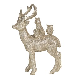 Clayre & Eef Weihnachtsanhänger Hirsch 14x19 cm Goldfarbig Polyresin Rechteck