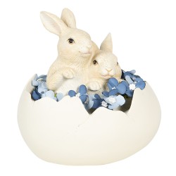 Clayre & Eef Figurine Rabbit 14x10x14 cm White Polyresin Oval