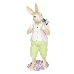 Clayre & Eef Figurine Lapin 11x10x27 cm Beige Vert Polyrésine