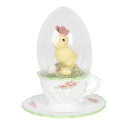 Clayre & Eef Figurine Chicken 15 cm White Yellow Polyresin