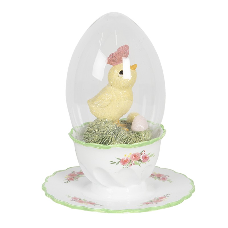 Clayre & Eef Figurine Poulet 15 cm Blanc Jaune Polyrésine