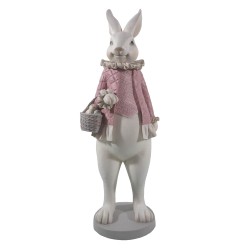 Clayre & Eef Statuetta Coniglio 17x15x53 cm Bianco Rosa  Poliresina