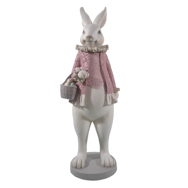 Clayre & Eef Figurine Lapin 17x15x53 cm Blanc Rose Polyrésine