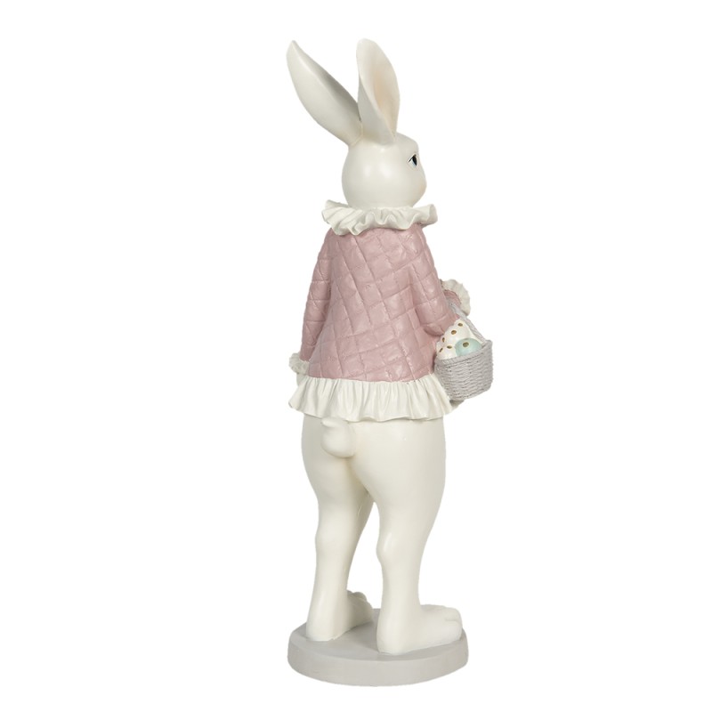 Clayre & Eef Figurine Lapin 17x15x53 cm Blanc Rose Polyrésine