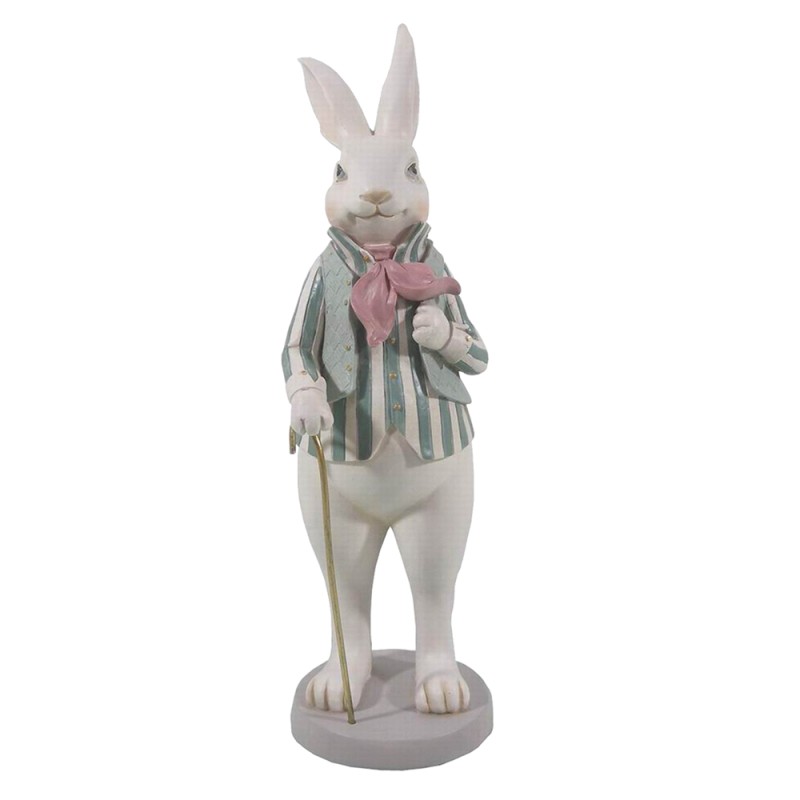 Clayre & Eef Figurine Lapin 12x9x31 cm Blanc Vert Polyrésine