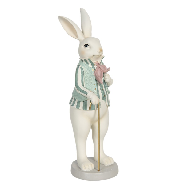 Clayre & Eef Figurine Lapin 12x9x31 cm Blanc Vert Polyrésine