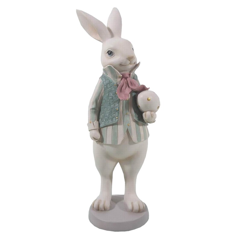 Clayre & Eef Figurine Rabbit 10x10x25 cm White Green Polyresin