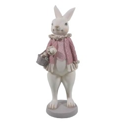 Clayre & Eef Figurine Lapin 10x10x25 cm Blanc Rose Polyrésine