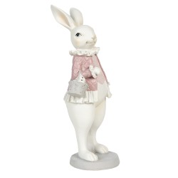 Clayre & Eef Figurine Lapin 10x10x25 cm Blanc Rose Polyrésine