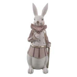 Clayre & Eef Figurine Lapin 11x10x27 cm Blanc Rose Polyrésine