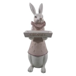 Clayre & Eef Figurine Lapin 15x13x37 cm Blanc Rose Polyrésine