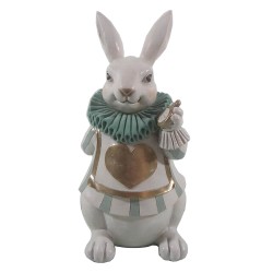 Clayre & Eef Figurine Rabbit 17x14x33 cm White Green Polyresin