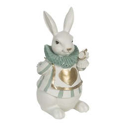 Clayre & Eef Figurine Lapin 17x14x33 cm Blanc Vert Polyrésine