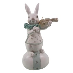 Clayre & Eef Figurine Lapin 8x7x17 cm Blanc Bleu Polyrésine