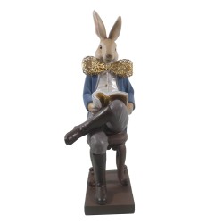 Clayre & Eef Figur Kaninchen 17x15x41 cm Blau Polyresin