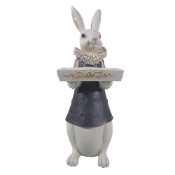 Clayre & Eef Figurine Lapin 15x13x37 cm Blanc Noir Polyrésine