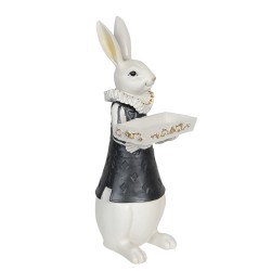 Clayre & Eef Figurine Lapin 15x13x37 cm Blanc Noir Polyrésine