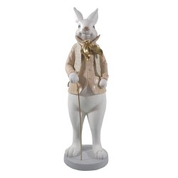 Clayre & Eef Figurine Rabbit 17x15x53 cm White Gold colored Polyresin