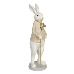 Clayre & Eef Figurine Rabbit 17x15x53 cm White Gold colored Polyresin