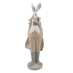 Clayre & Eef Figurine Rabbit 11x10x37 cm White Yellow Polyresin