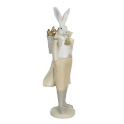 Clayre & Eef Figurine Lapin 11x10x37 cm Blanc Jaune Polyrésine