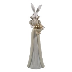 Clayre & Eef Statuetta Coniglio 11x10x37 cm Bianco Giallo  Poliresina