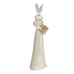 Clayre & Eef Figurine Lapin 11x10x37 cm Blanc Jaune Polyrésine