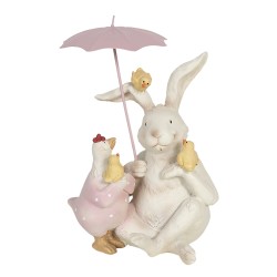 Clayre & Eef Figurine Lapin 12x11x16 cm Blanc Rose Polyrésine