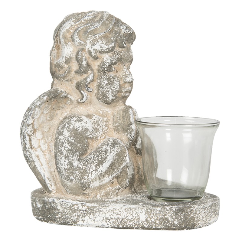 Clayre & Eef Tealight Holder Angel 23x18x26 cm Grey Plastic Glass