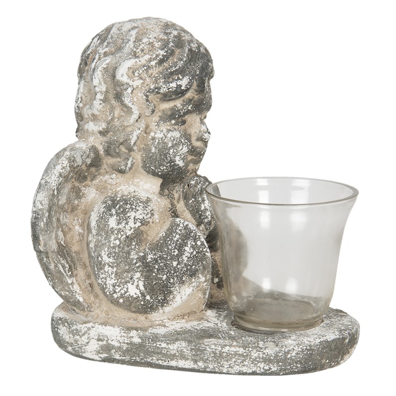 Clayre & Eef Tealight Holder Angel 19x15x21 cm Grey Plastic Glass