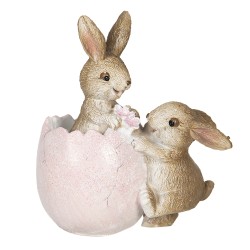 Clayre & Eef Figurine Lapin 10 cm Marron Rose Polyrésine