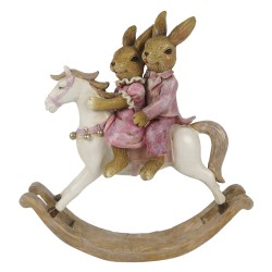 Clayre & Eef Figurine Lapin 14 cm Rose Blanc Polyrésine