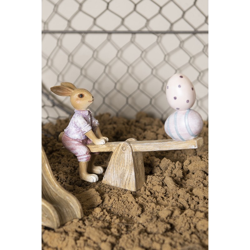 Clayre & Eef Figurine Rabbit 12 cm Brown Pink Polyresin