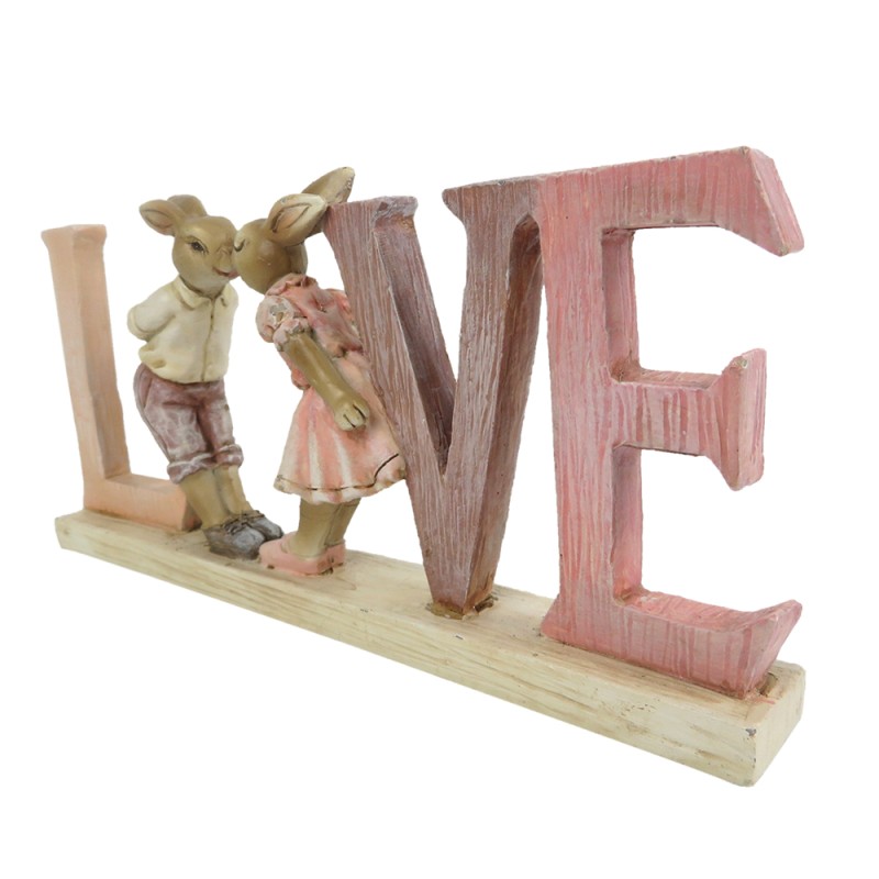 Clayre & Eef Beeld Konijn 19x3x9 cm Roze Polyresin Love