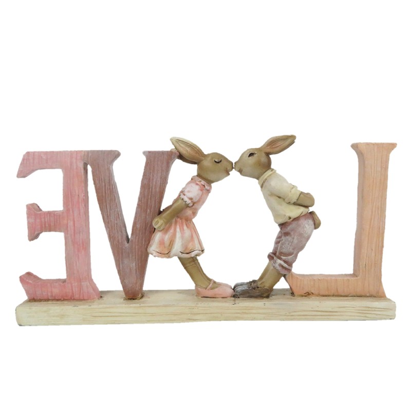 Clayre & Eef Figurine Lapin 19x3x9 cm Rose Polyrésine Love