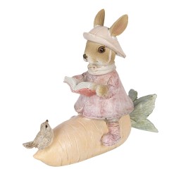 Clayre & Eef Figurine Lapin 13x5x11 cm Beige Rose Polyrésine