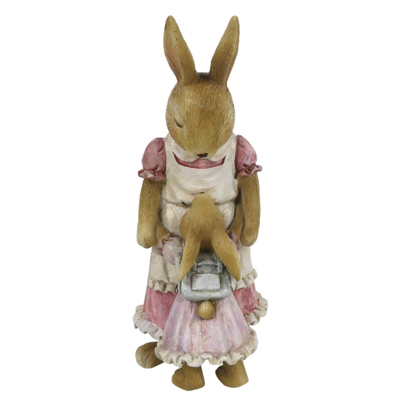 Clayre & Eef Figurine Rabbit 9x8x17 cm Brown Pink Polyresin