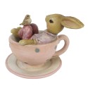 Clayre & Eef Figurine Lapin 10x8x8 cm Marron Rose Polyrésine