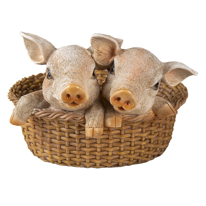 Clayre & Eef Figurine Cochon 11x11x16 cm Marron Rose Polyrésine Cochon