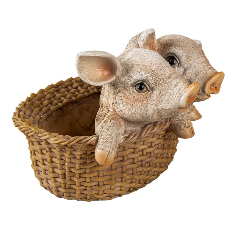 Clayre & Eef Figurine Cochon 11x11x16 cm Marron Rose Polyrésine Cochon