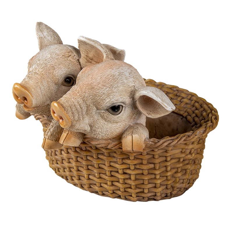 Clayre & Eef Figurine Cochon 11x11x16 cm Marron Rose Polyrésine Cochon